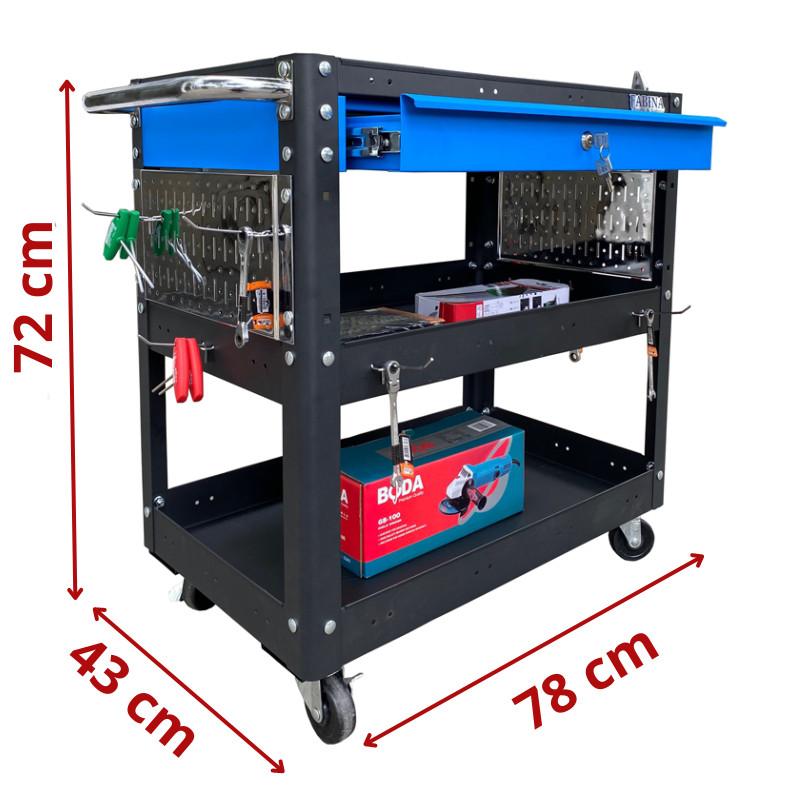 Xe đẩy 3 tầng màu đen 1 hộc kéo xanh và phụ kiện Xi mạ