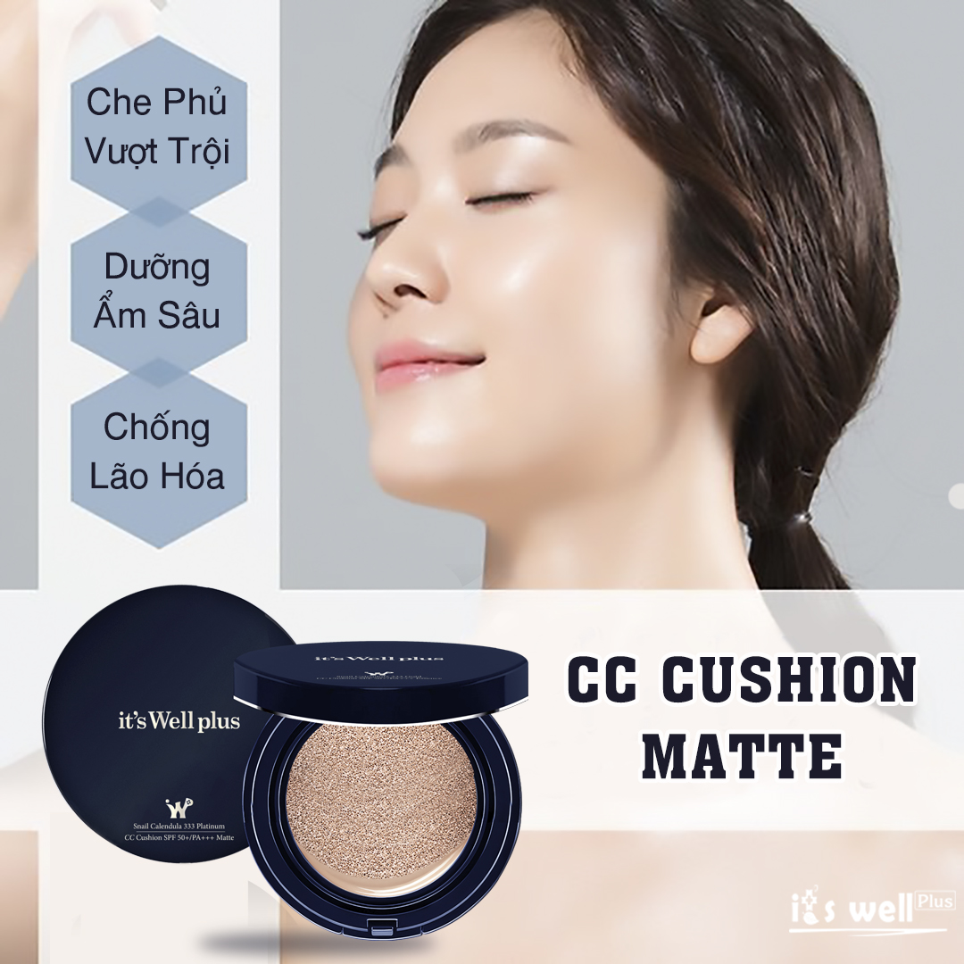 Kem Phấn Nước Trang Điểm Kiềm Dầu Và Dưỡng Trắng Da It'S Well Plus Snail Calendula 333 Platinum CC Cushion SPF50+/PA+++ Matte 15g