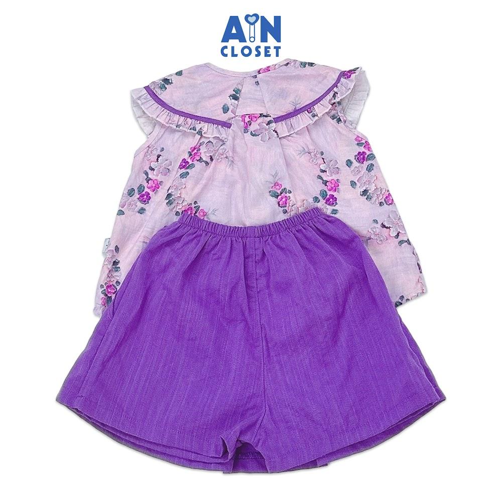 Bộ quần áo ngắn bé gái họa tiết hoa Chuỗi Ngọc tím cotton - AICDBGD2VN32 - AIN Closet