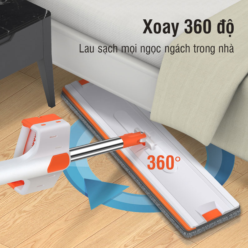 Cây lau nhà tự vắt thông minh không cần thùng, chổi lau nhà 360 độ Kitimop-WHITE