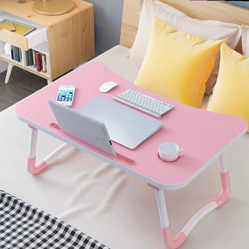 Bàn học gấp gọn có khe cắm điện thoại, máy tính bảng mặt gỗ MDF chân sơn tĩnh điện - Màu ngẫu nhiên