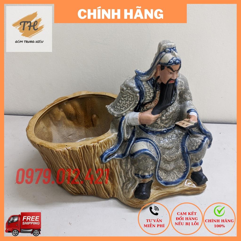 Chậu tượng Bonsai Quan Công đọc sách gốm Bát Tràng, trồng cây cảnh đẹp