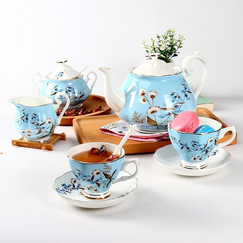 Bộ trà Sứ xương cao cấp nhập khẩu hoa Lily 6 người 15 món 5534