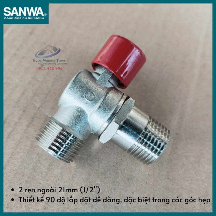 [SANWA THÁI LAN] Van bi góc 2 răng ngoài Phi 21mm (1/2&quot;) Sanwa nhập khẩu - ABV15MM