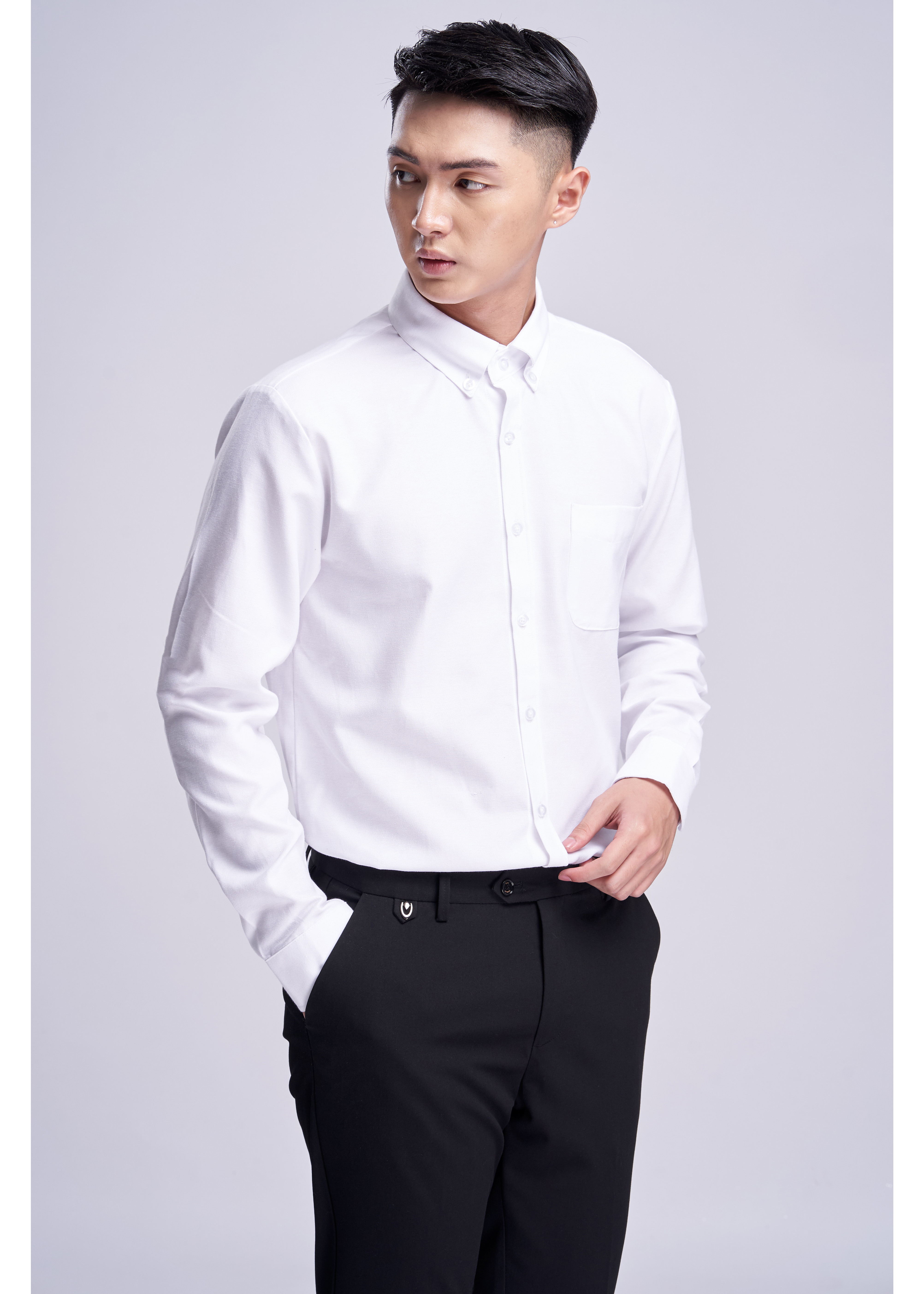 Áo Sơ Mi Nam Công Sở Cổ Đức Màu Ghi Đẹp