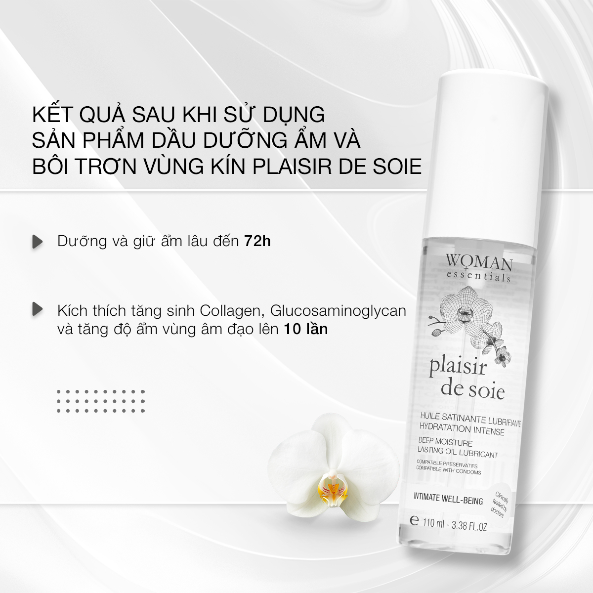 Dầu dưỡng ẩm vùng v-zone bị khô do mãn kinh, tiền mãn kinh Woman Essentials Plaisir De Soie 110ml