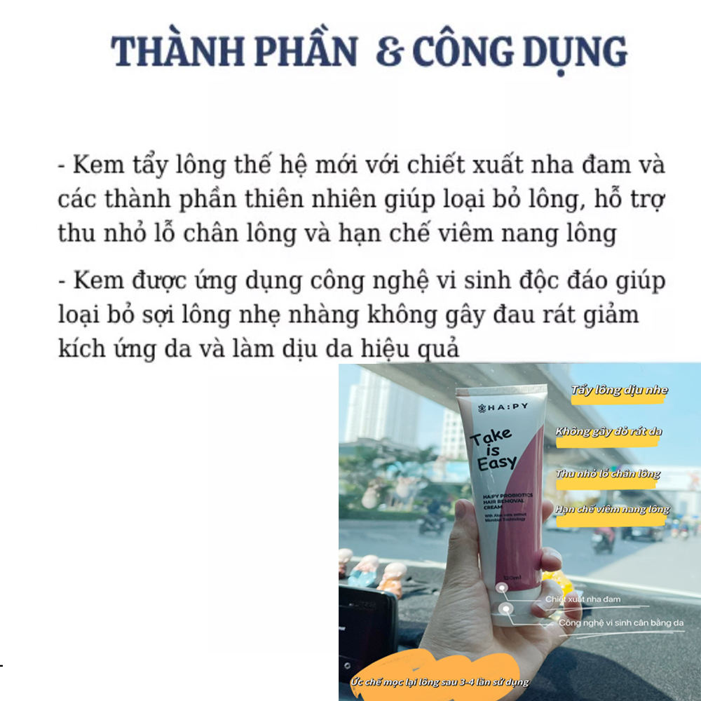 Kem tẩy lông men vi sinh HAPY PROBIOTICS HAIR REMOVAL CREAM 120ml  Toàn thân Body nhẹ nhàng an toàn cho da nhạy cảm