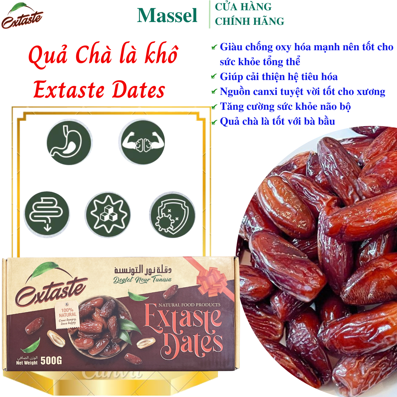 Chà là khô Extaste Dates Tunisia Giàu chất dinh dưỡng và Chống oxy hóa – Món ăn ngon Tốt cho sức khỏe - Massel Official