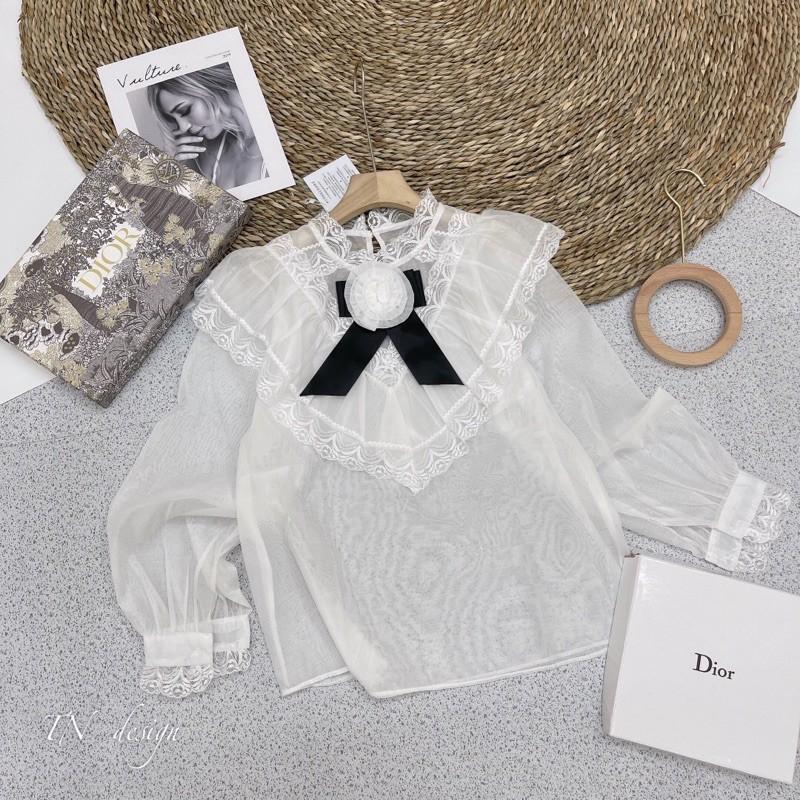 Áo sơmi hoa trả nổi tay ren