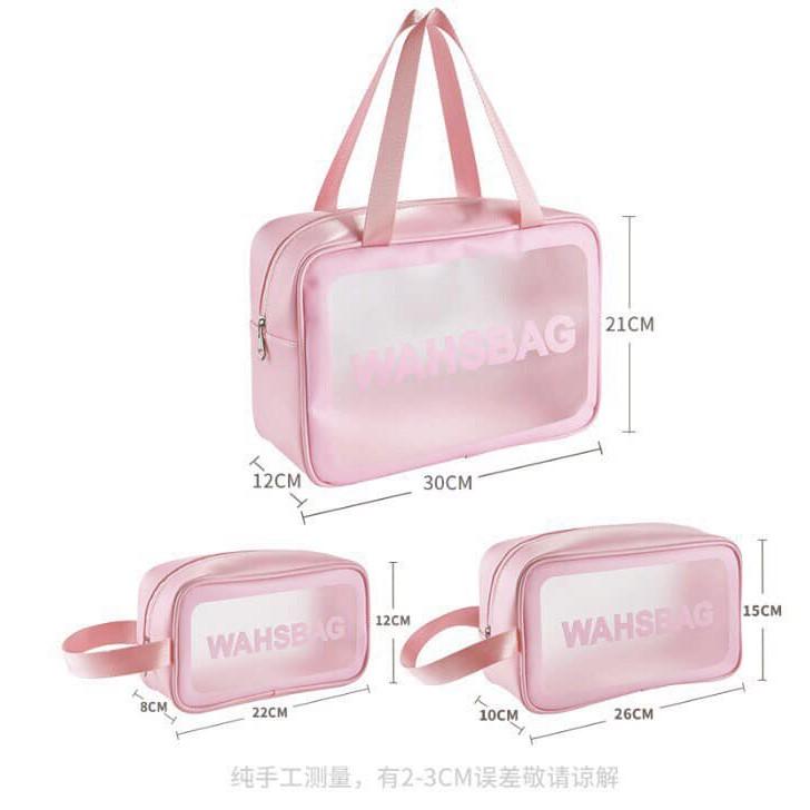 SET 3 Túi đựng mỹ phẩm du lịch bằng nhựa PVC trong suốt tiện ích wahsbag