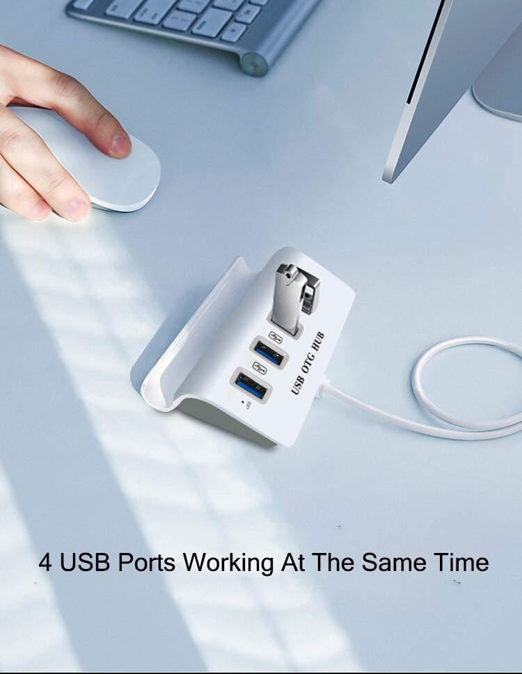 Bộ chia 4 Cổng USB OTG HUB Chuẩn Type-C Kiêm Giá Đỡ Kết Nối Điện Thoại Với Chuột Và Bàn Phím Chơi Game Mobile - Hàng Chính Hãng