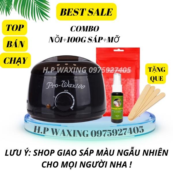 [Tặng Kèm Que Silicon Và Que Gỗ]Combo Nồi Nấu Sáp Wax Lông Nóng Pro Wax 100,Sáp Wax Lông,Mỡ Trăn