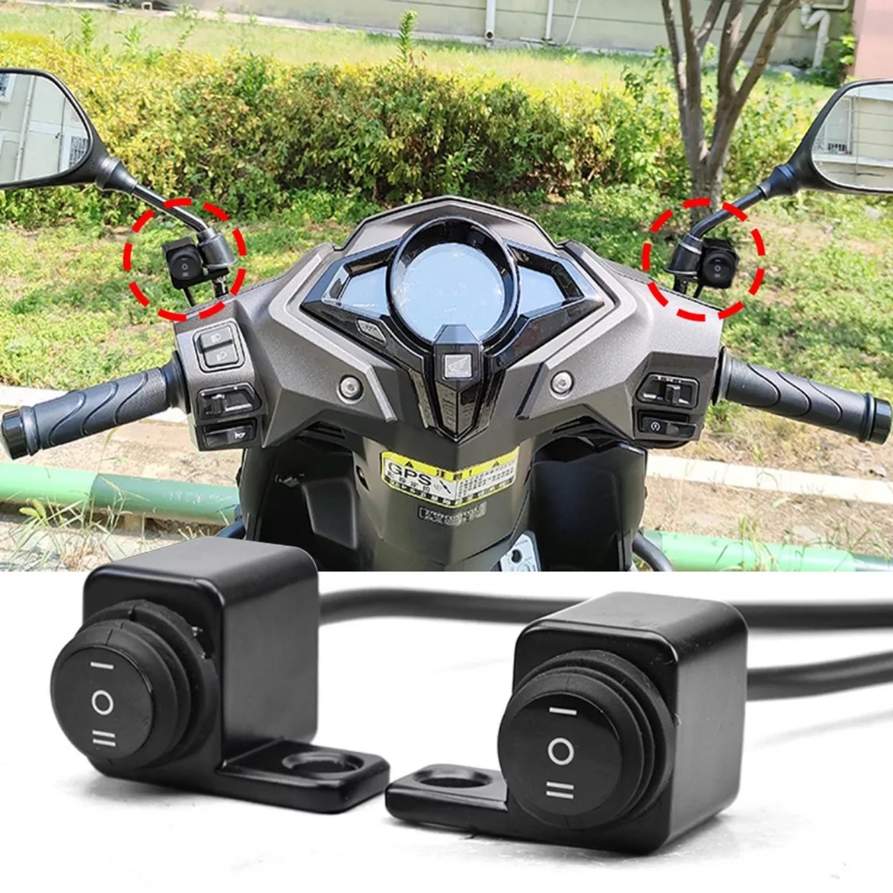 Công tắc đèn trợ sáng lắp chân gương xe máy xe điện 3 chế độ hàng cao câp loại tốt