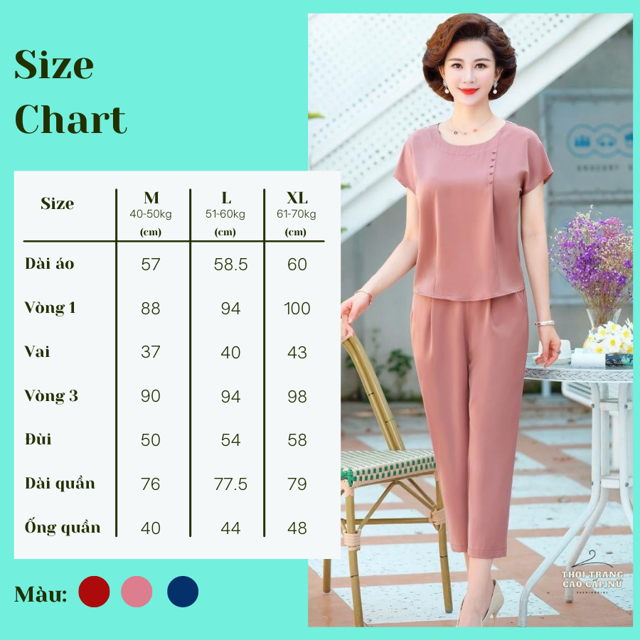Đồ Bộ Trung Niên Nữ Cho Bà Cho Mẹ Bigsize Vải Lụa Cao Cấp Mềm Mịn Thấm Hút Mồ Hôi  Có Nhiều Màu TN3