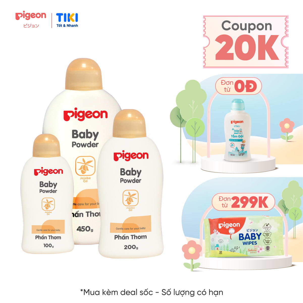 Phấn thơm em bé Pigeon Nắp màu 100g/200g/450g