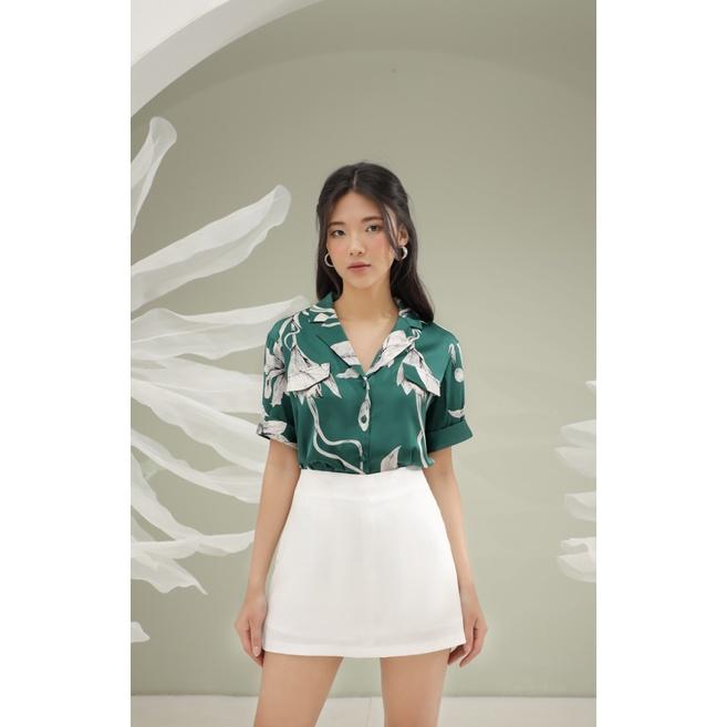 Áo sơ mi lụa dáng suông, nhiều hoạ tiết, cổ 2 ve, tay lỡ, chất liệu nhẹ mát CLARA MARE Summer Vibe Blouse BLS4001