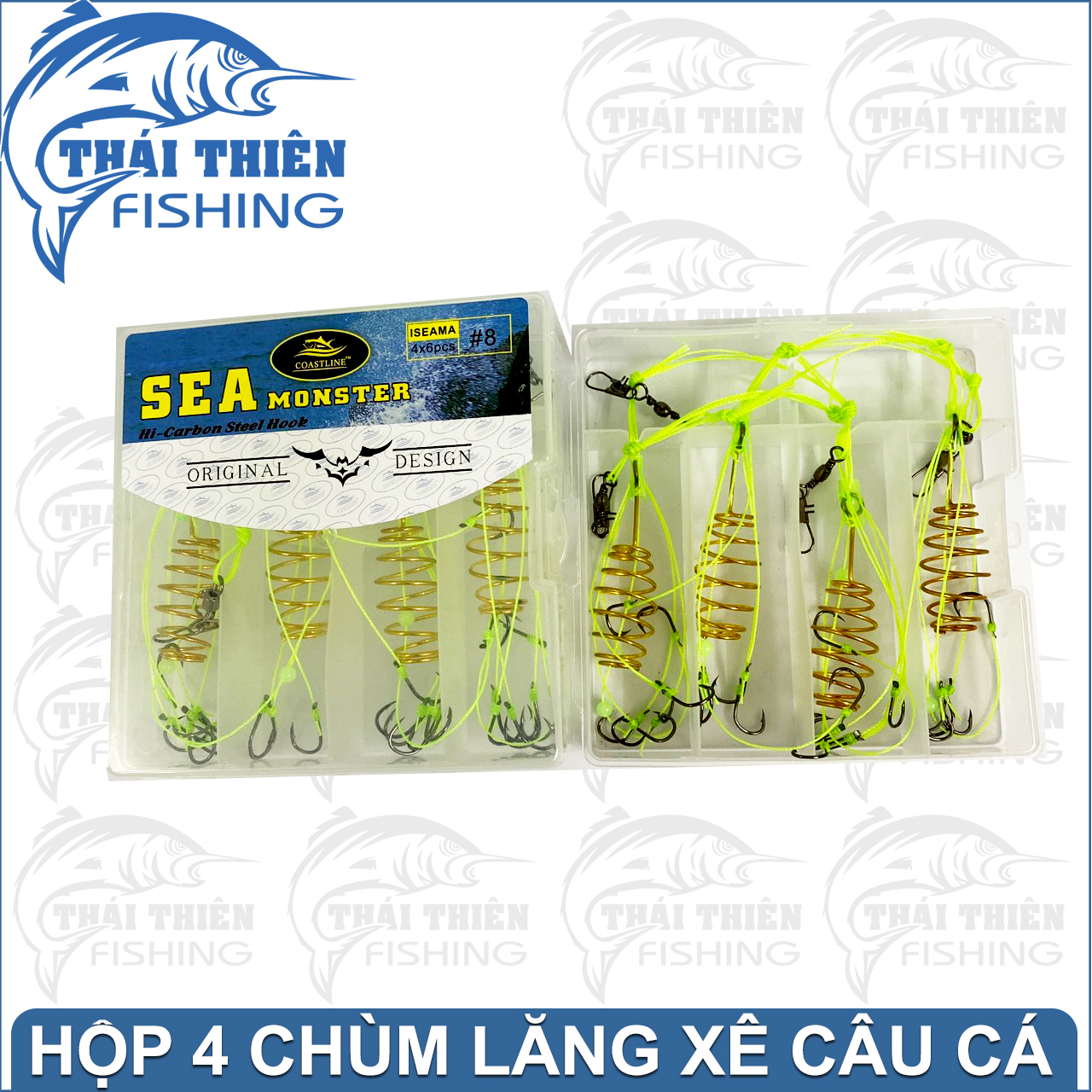 Combo 4 Bộ Lăng Xê Sea Monster Dây Siêu Bền Lưỡi Siêu Bén Dùng Câu Sông Hồ Dịch Vụ Cá Chép, Trắm, Rô Phi