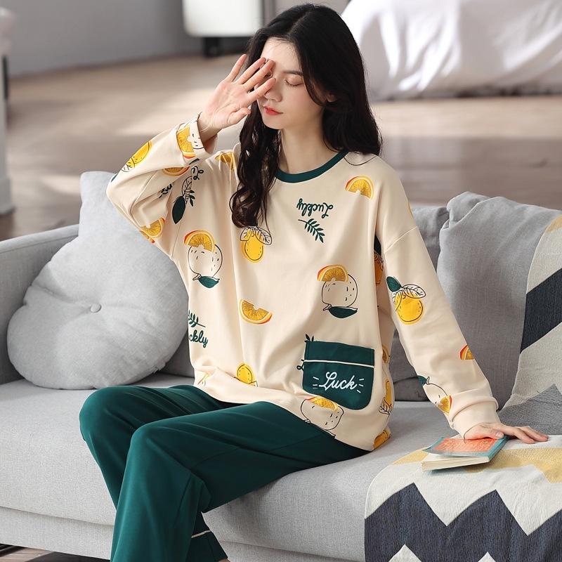 Bộ mặc nhà nữ, bộ ngủ nữ dài tay cotton thu đông