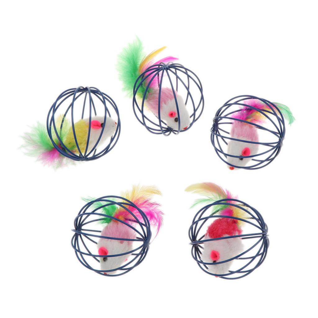 5Pcs Fun Gift Play Toys False Mouse in Rat Cage Ball For Pet Cat Kitten