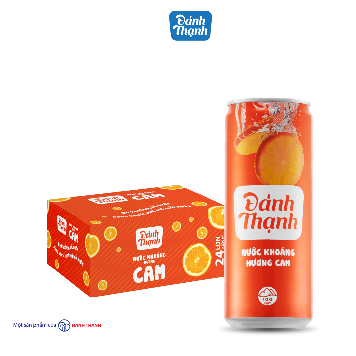 Lốc 6 lon Nước khoáng thiên nhiên có ga Đảnh Thạnh khoáng cam lon 330ml