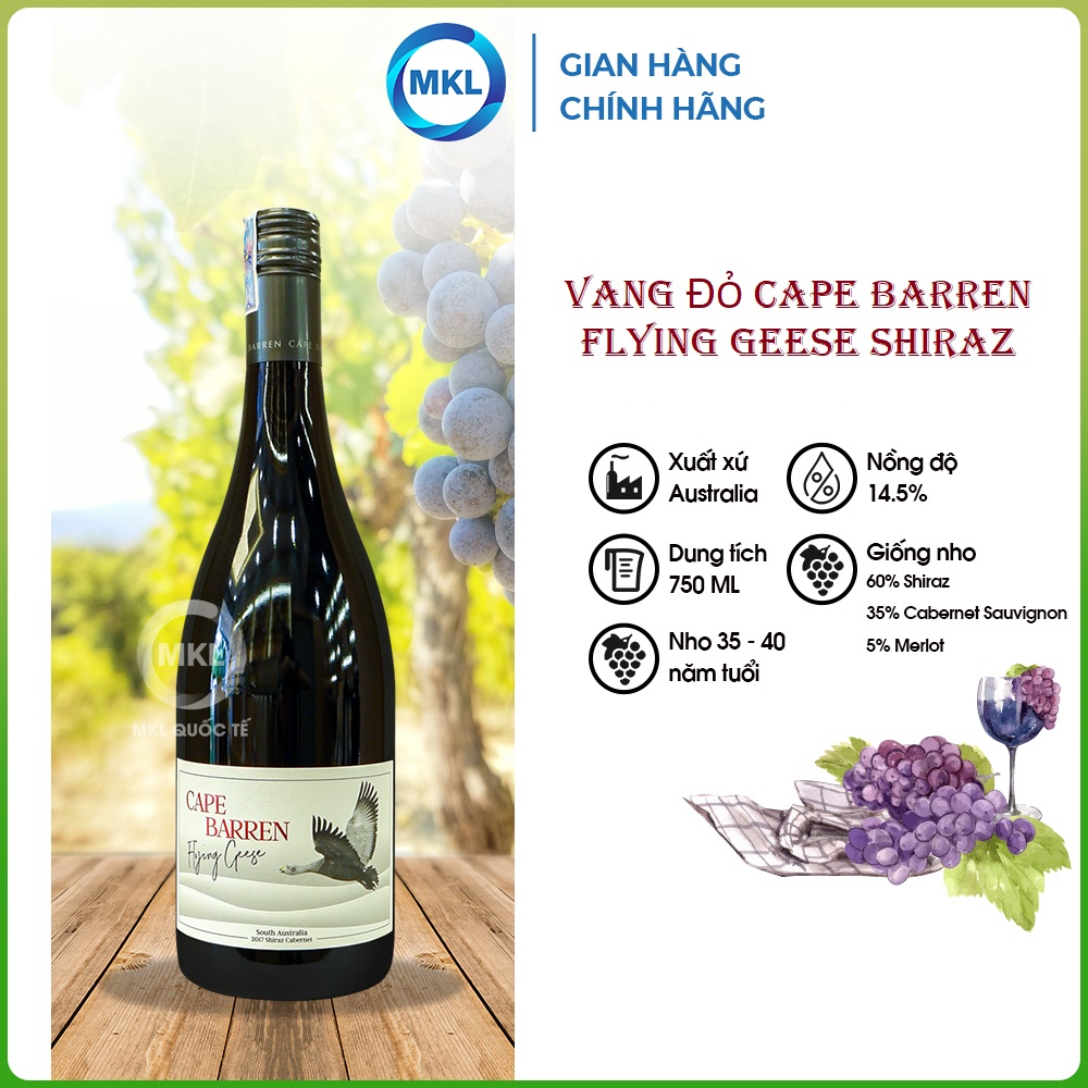 Rượu Vang Đỏ Cape Barren Flying Geese Shiraz 750ml 14.5% - Úc - Hàng Chính Hãng
