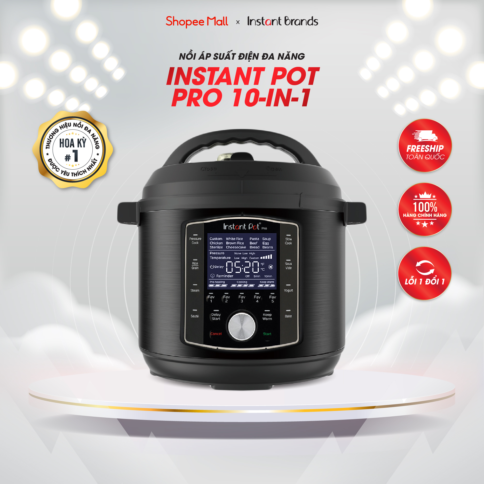 Nồi Áp Suất Điện Đa Năng INSTANT POT PRO 10-IN-1, 5.7L - Hàng Chính Hãng