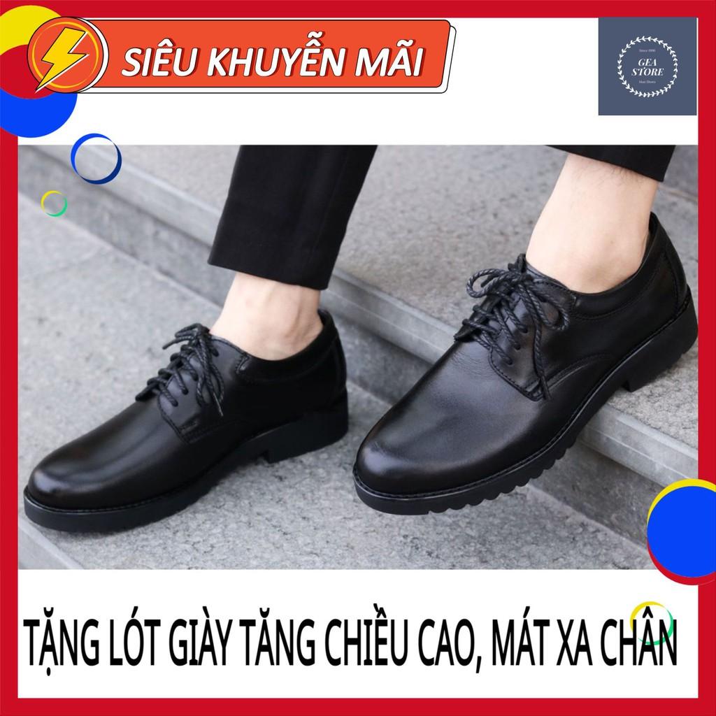 Giày da nam cao cấp kiểu dáng trẻ trung đẹp da bò cổ thấp tăng chiều cao tặng kèm Lót Mát Xa Chân cực êm - Mã GEA03