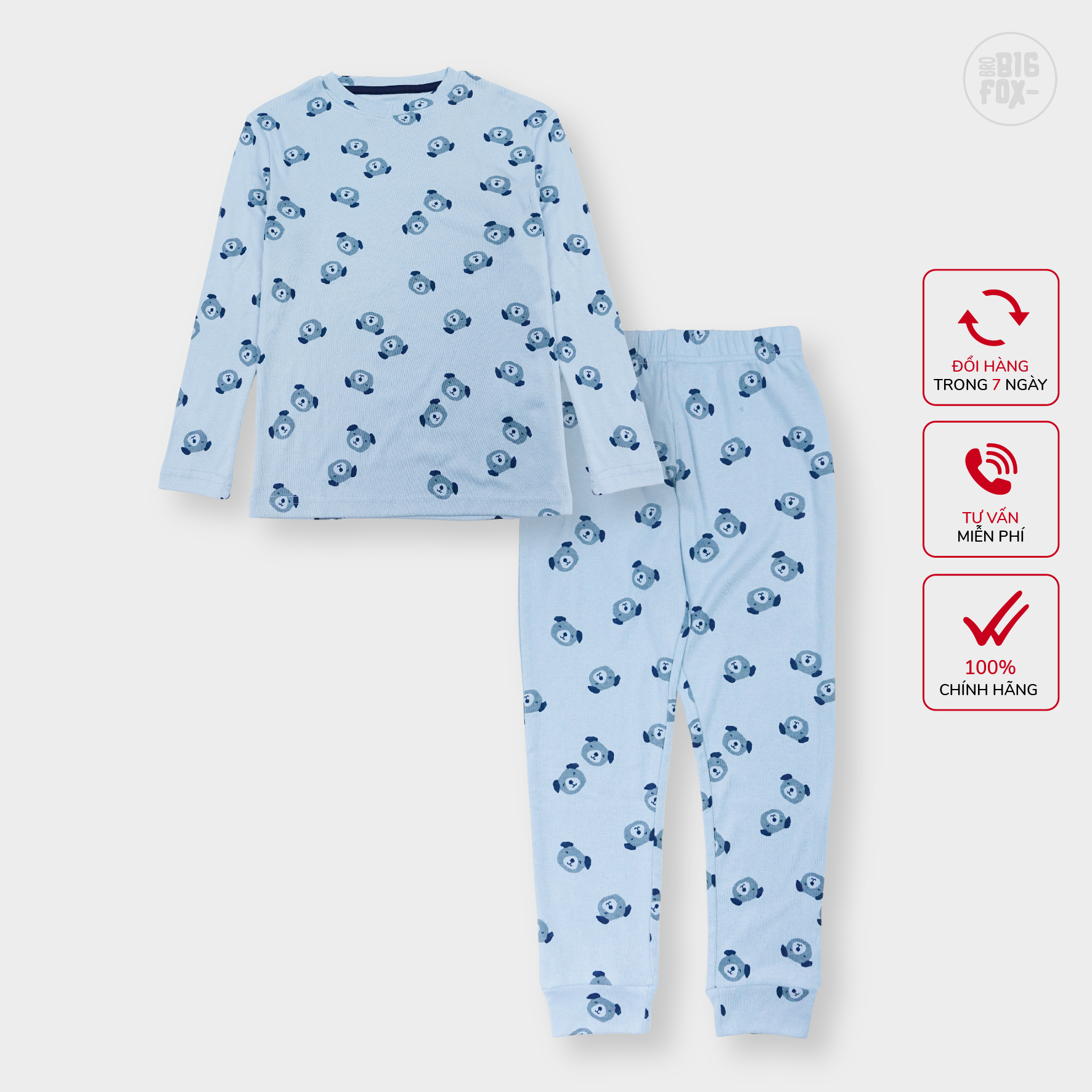 Bộ đồ dài tay cho bé trai Bigfox Miss Meow vải bozip mùa thu đông mặc nhà size đại trẻ em 3-8 tuổi