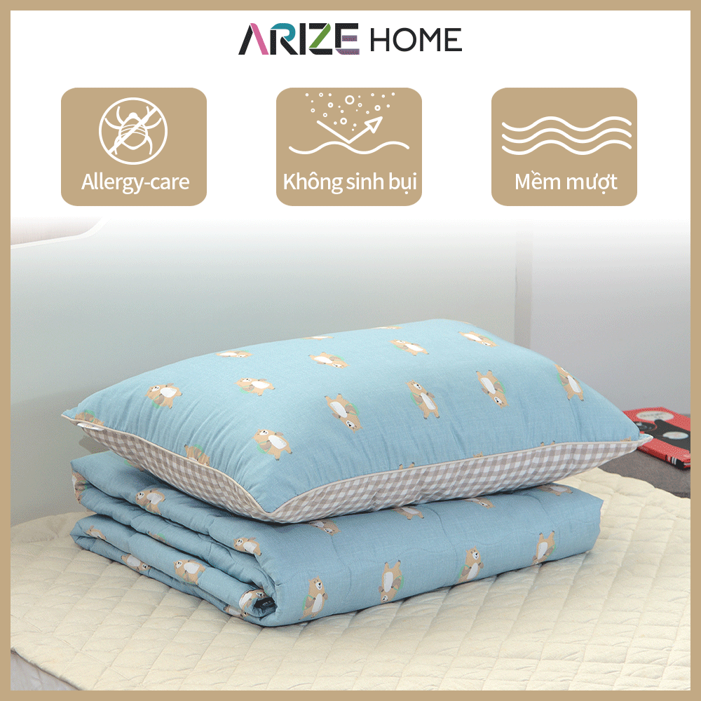 Chăn Chần Bông Arize Vải Microfiber Happy Bear 1.5x2m