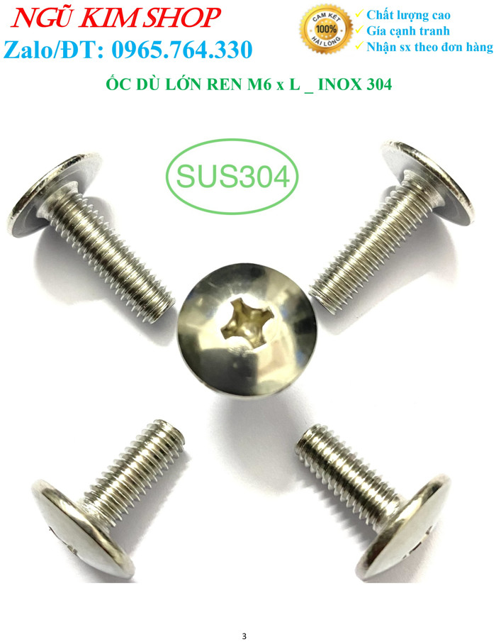 ỐC DÙ LỚN GẮN DÀN ÁO XE MÁY_ ỐC DÙ 6Ly CHUẨN INOX304