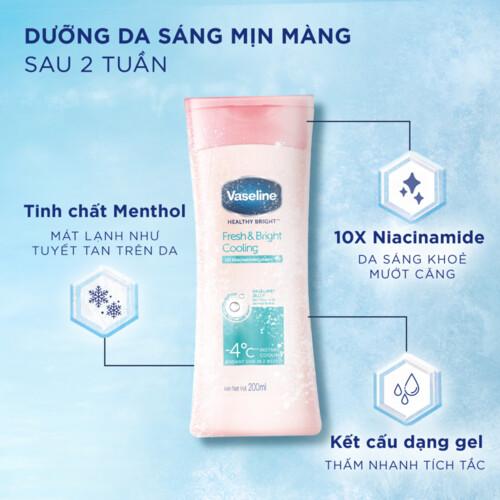 Sữa Dưỡng Thể 200Ml Vaseline Dưỡng Ẩm Sáng Da Fresh & Bright 10X Niacinamide Giúp Da Sáng Khỏe Mịn Căng Tinh Chất Menthol Mát Lạnh Như Tuyết Tan Trên Da