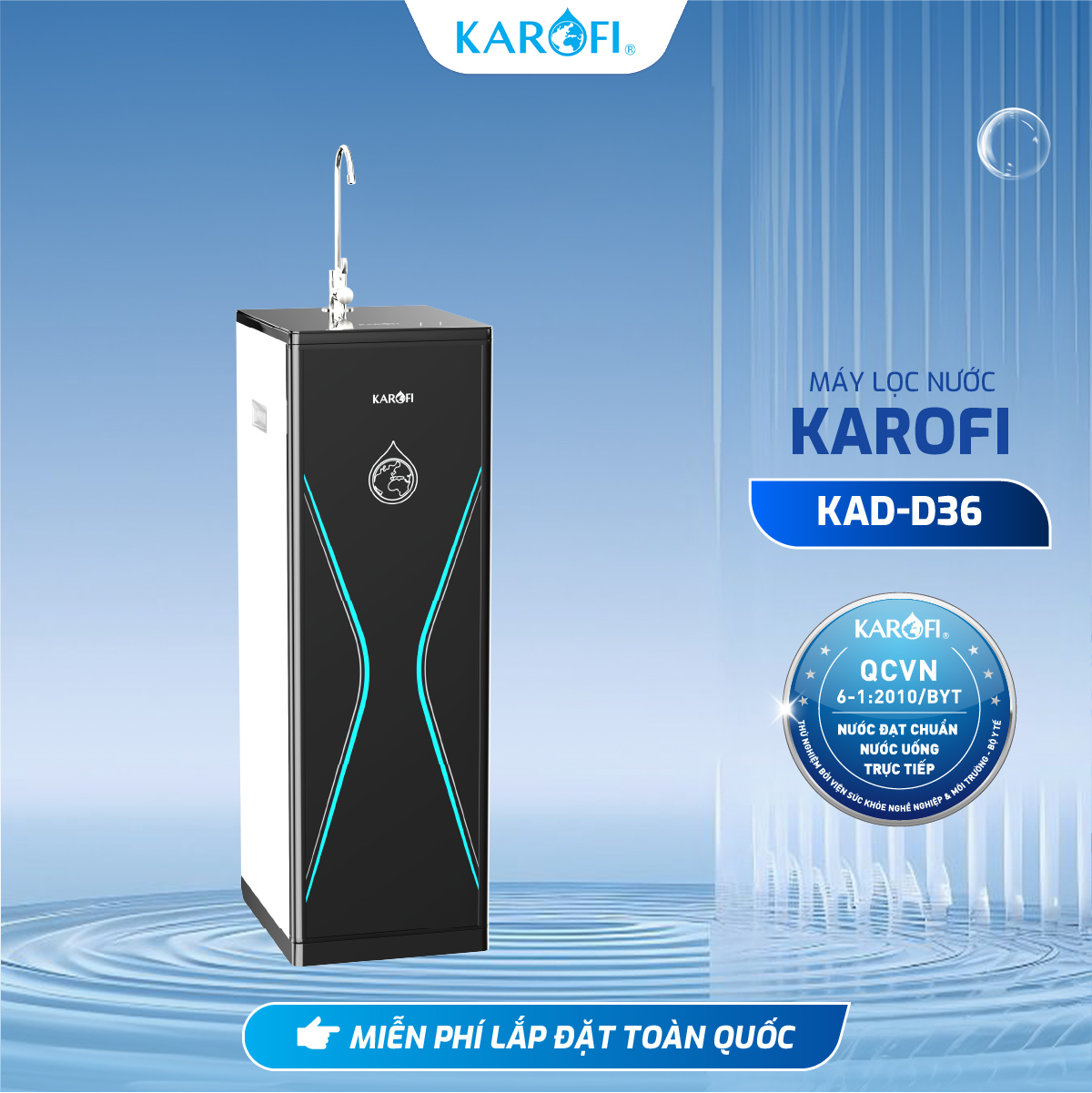 Máy lọc nước RO Mỹ 10 lõi KAROFI KAQ-D36 - Cụm lõi Smax hiệu suất cao - Lắp miễn phí - Hàng Chính Hãng