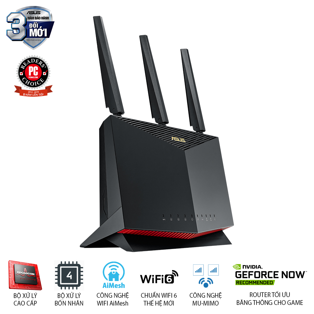 Router Wifi ASUS RT-AX86U Hai Băng Tần Chuẩn AX5700 (Chuyên Cho Game Di Động)- Hàng Chính Hãng