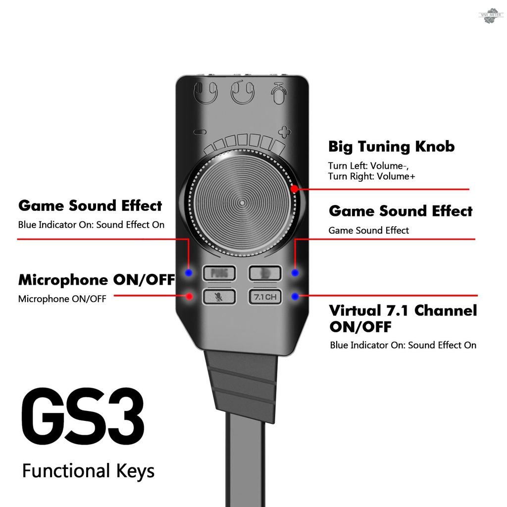Thẻ Âm Thanh Ngoài Gs3 Usb 2.0 7.1 Kênh Điều Khiển Âm Lượng Micro Cho Laptop Pc