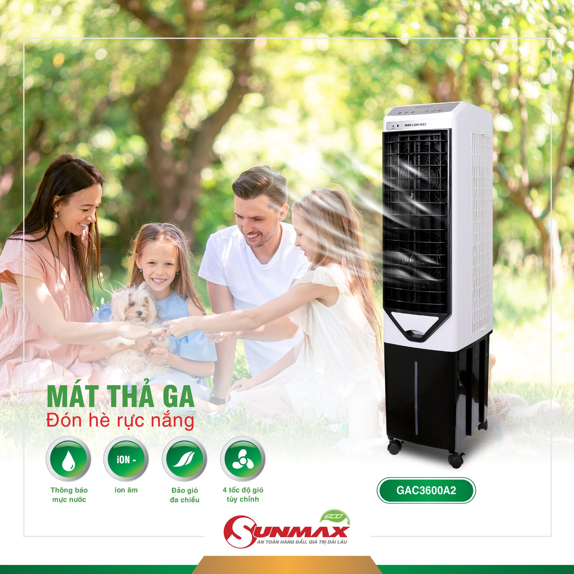 Quạt điều hòa hơi nước &amp; phun sương Sunmax GAC3600A2 - Hàng chính hãng