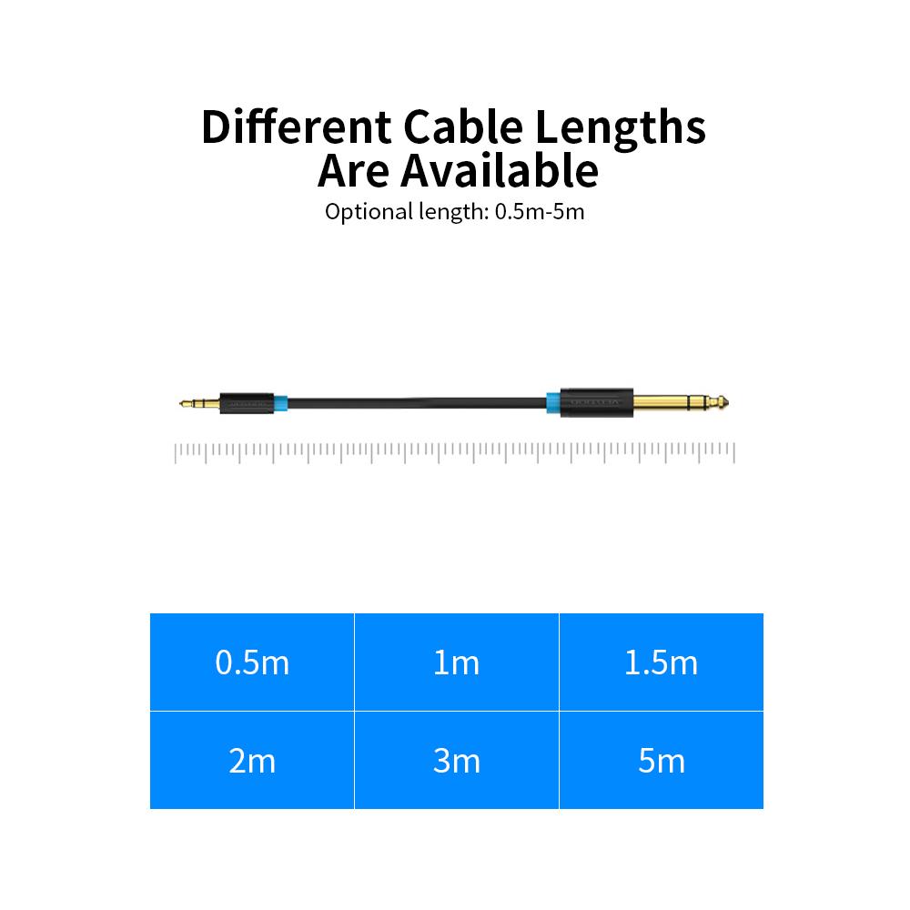 VENTION 3.5mm to 6.5mm Audio Cable Male to Male Audio Cable for Phone Speaker Guitar 5m (Black)