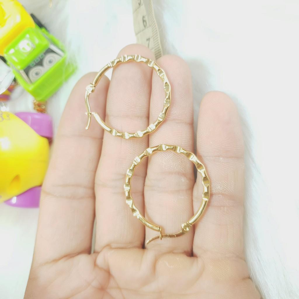 Khuyên Tai Tròn Kiểu Phay Titanium Cao Cấp- Dùng bền màu tắm rửa không đen