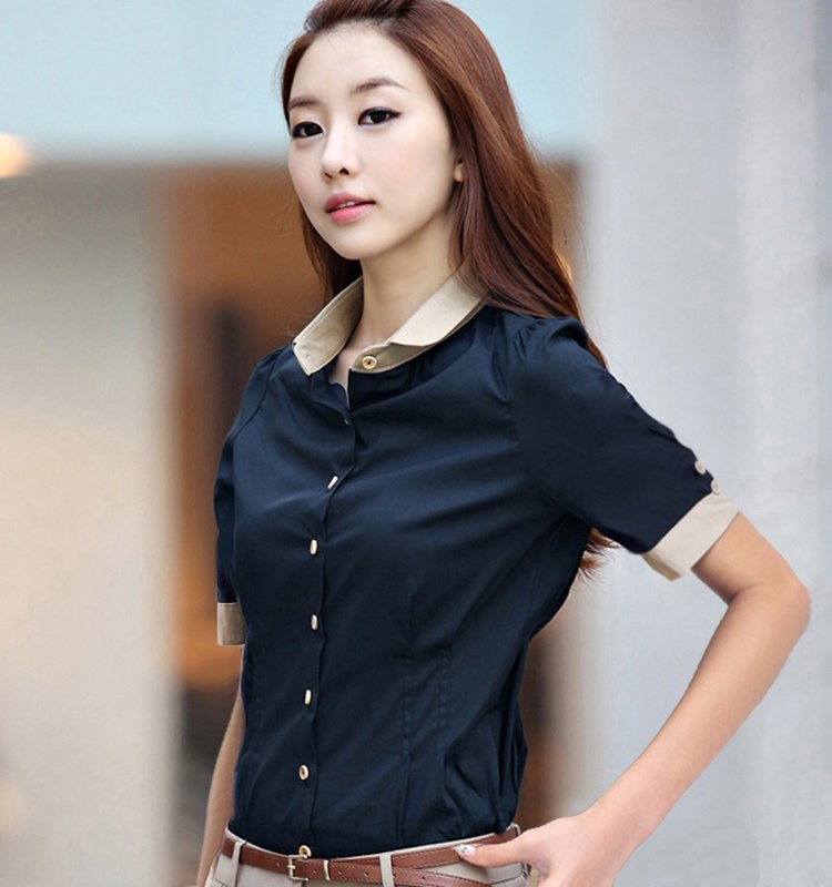 Áo sơ mi công sở nữ đẹp kiểu Hàn Quốc form rộng tay dài chất lụa cao cấp phối màu sang trọng Haint Boutique HB03
