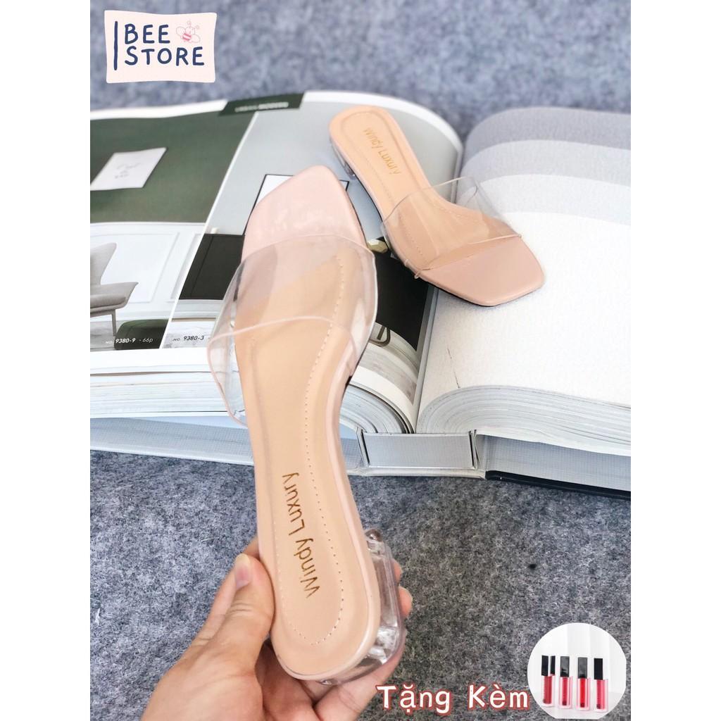 ️Tặng Kèm 1 Son HQ️Guốc Quai Trong Mica Đế Trong Cao 2cm Hàng VNXK - Freeship