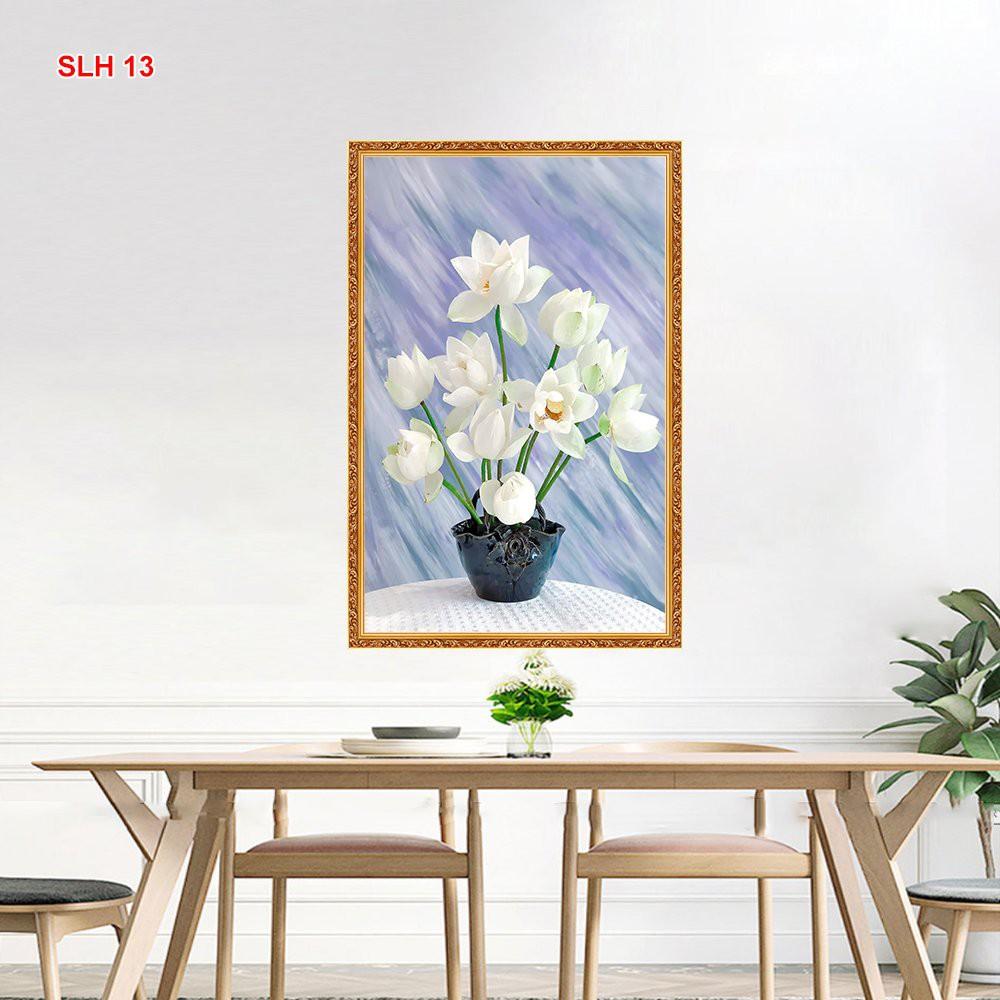 TRANH DÁN TƯỜNG 3D LỌ HOA SEN TRẮNG ĐẸP SLH13 - TRANH LỌ HOA SEN TRẮNG TRANG NHÃ - YAN SHOP