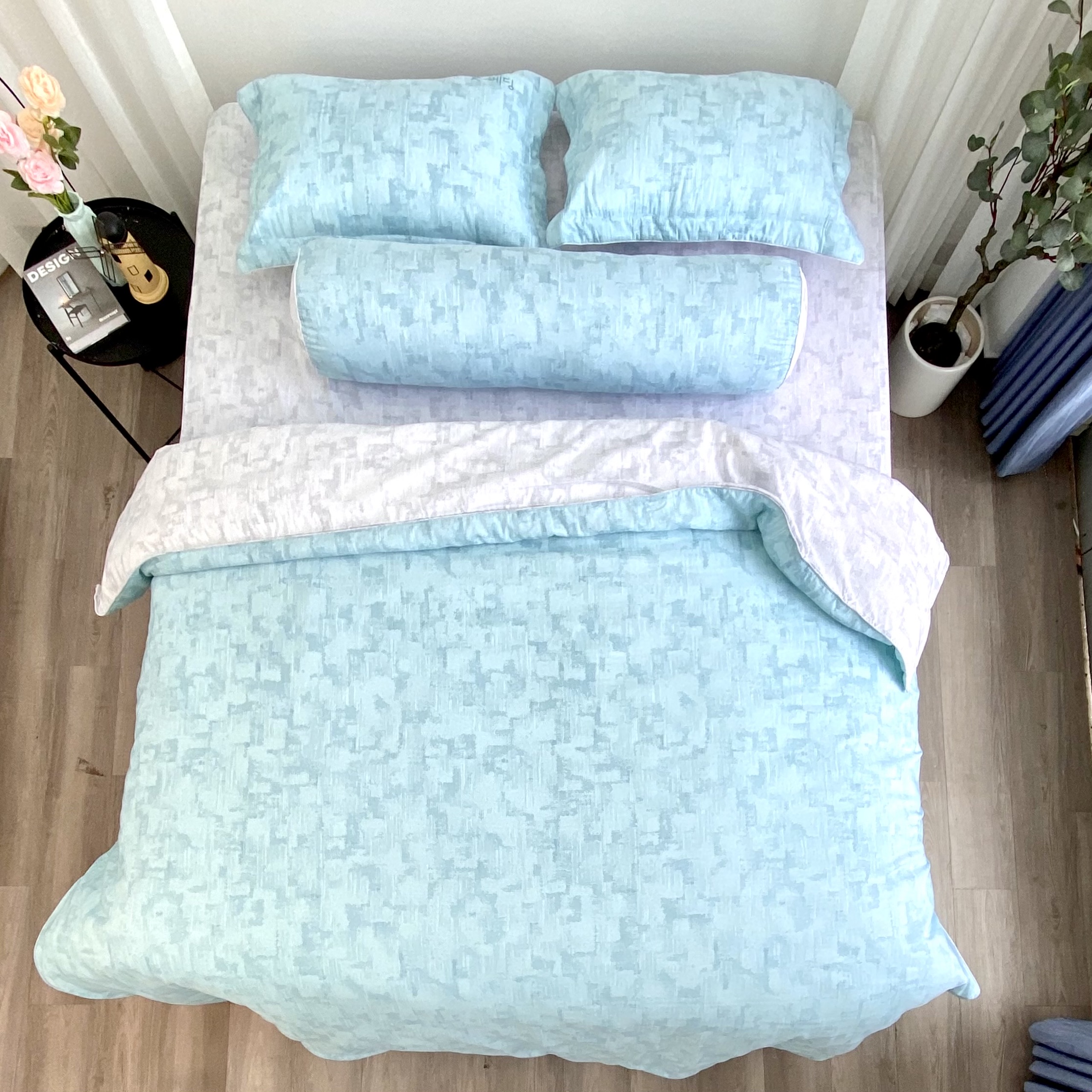 Chăn bốn mùa Hàn Quốc K-Bedding by Everon MicroTencel Xám Phối Xanh KMTP114 180*200cm