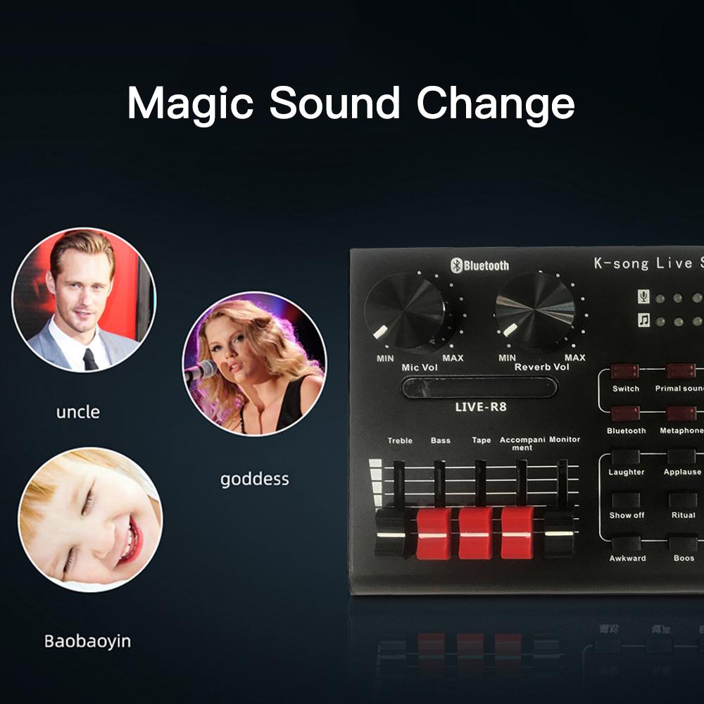 R8 Live Sound Card + Milk Bottle Microphone Pink + Earphones + Shock Mount + Microphone Tripod Stand + 6Inch Filling