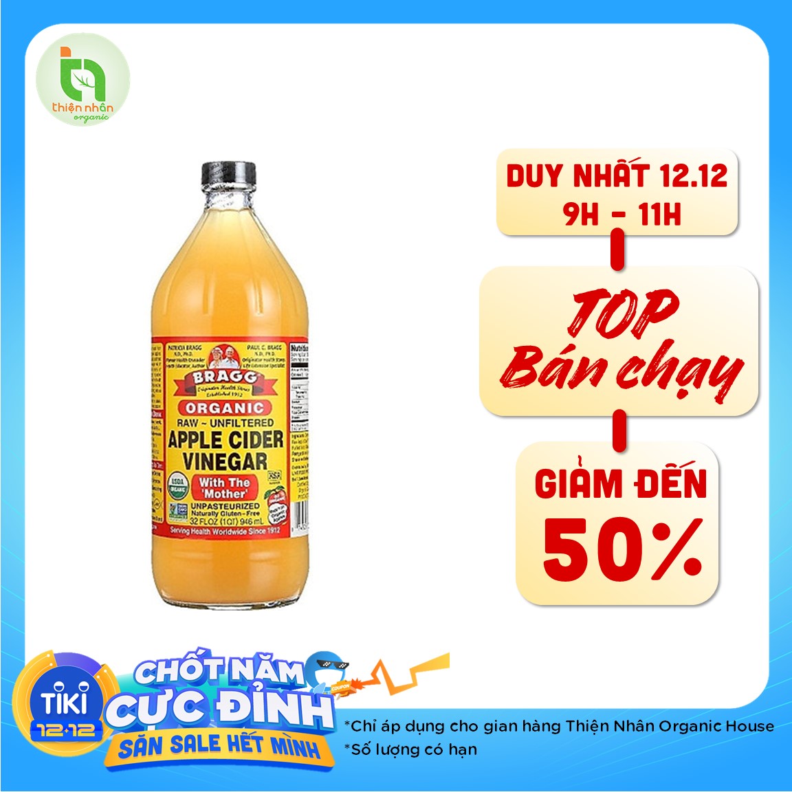 Giấm táo hữu cơ Organic Bragg (946ml)