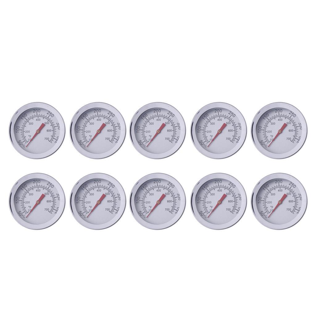 10 Pcs BBQ Grill Thermometer Stainless Steel 100-700°F Temperature Gauge