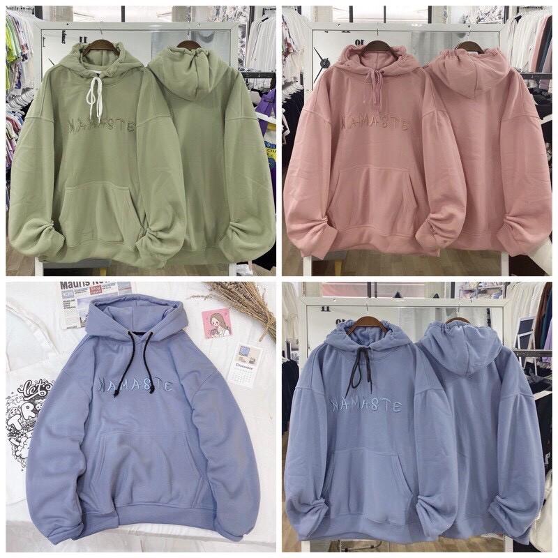 Áo Hoodie Nỉ Bông Thêu NAMASTE Chữ Nổi Tay Phồng Unisex Nam Nữ Form Rộng( Ảnh thật ) Ulzzang