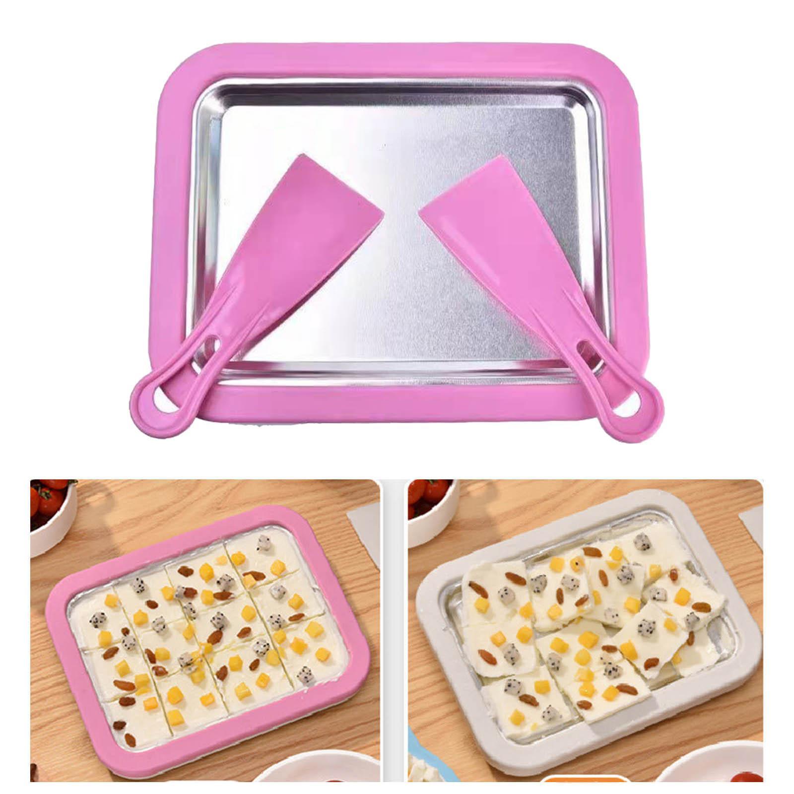 Instant Ice Cream Maker Pan and Scraper Set, Food Grade Stainless Steel, Sweet Fried Food Plate, Family Use