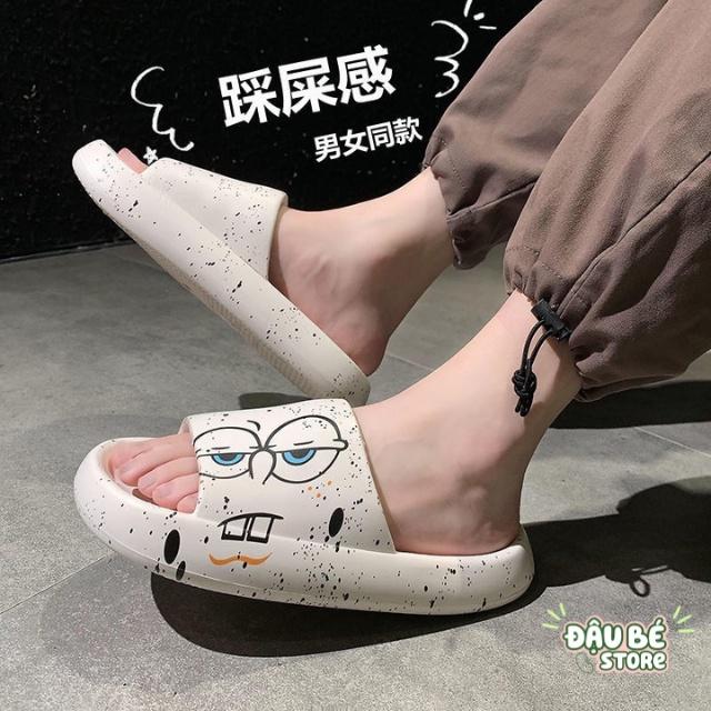 Dép Bánh Mì Nam Nữ Ulzzang Hoạ Tiết Cute - Dép Quai Ngang Hở Mũi Đế Cao Unisex Hoạt Hình Ngộ Nghĩnh - Daube - D035