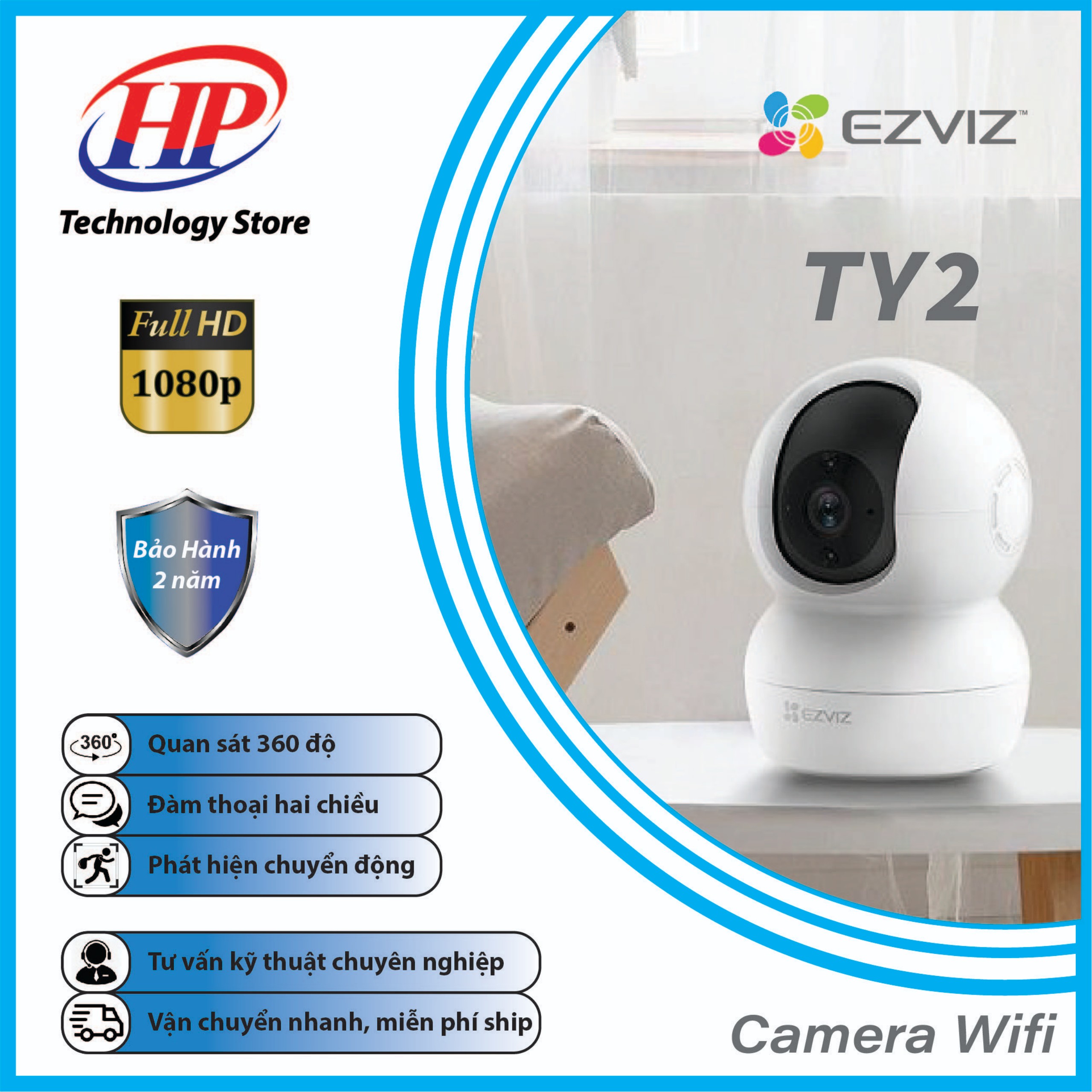 Camera Wifi EZVIZ - TY2 (2.0 Megapixel) - Quay quét thông minh - Đàm thoại hai chiều, Hàng chính hãng