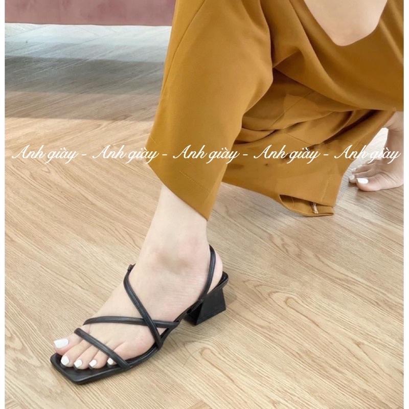 SD73 - Sandal quai mảnh nhỏ da lì mũi vuông gót trụ 3p phong cách Hàn quốc