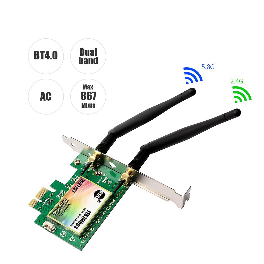 Thẻ WiFi AC 1200Mbps BT4.0 Thẻ điều hợp mạng PCIe không dây 5,8 GHz / 2,4 GHz Thẻ mạng PCI Express băng tần kép